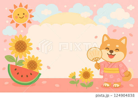 かわいい柴犬のメッセージカード7月 124904838