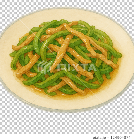 青椒肉絲（チンジャオロース）の水彩風イラスト 124904874