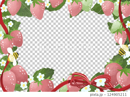 草莓、蜜蜂和絲帶留言卡 124905211