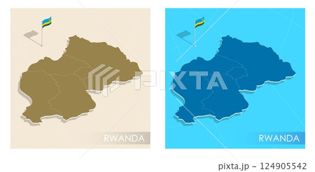 Rwanda country flag installed on geographic positioning map point of country territory. Rwanda commonwealth banner on land and sea. Festive patriotic HD format template for independence day Rwanda country flag installed on geographic positioning map point of country territory. Rwanda commonwealth banner on land and sea. Festive patriotic HD format template for independence day 124905542
