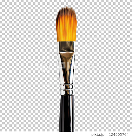 Isolated makeup brushes with black bristles and white handles, essential beauty tools transparent background 124905764