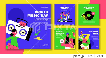 Flat Cartoon Social Media Post Template for World Music Day Celebration with Hand Drawn Style Flat Cartoon Social Media Post Template for World Music Day Celebration with Hand Drawn Style 124905991