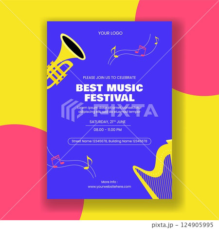 Cartoon Flat Social Media Invitation for World Music Day with Musical Elements and Festival Vibes 124905995