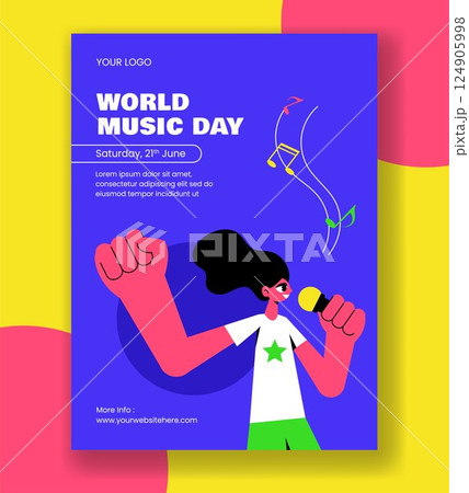 World Music Day Vertical Poster Artwork in Flat Cartoon Hand-Drawn Style with Festival Theme World Music Day Vertical Poster Artwork in Flat Cartoon Hand-Drawn Style with Festival Theme 124905998