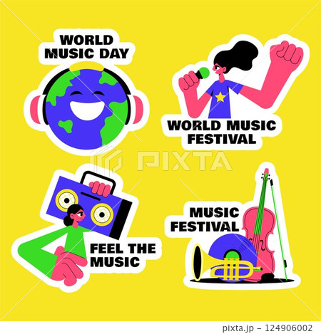Social Media Label for World Music Day in Fun Cartoon Flat Illustration Style 124906002