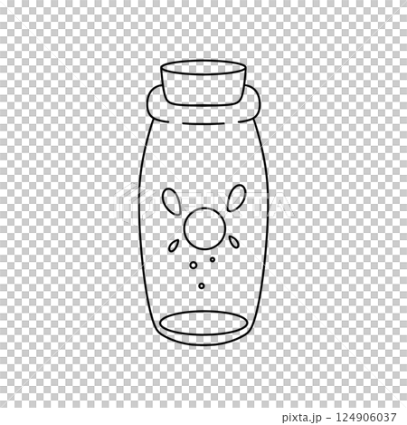 A jar with a cork stopper and a blue and white design on it A jar with a cork stopper and a blue and white design on it 124906037