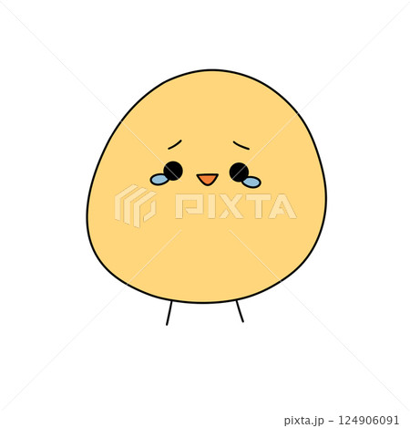 A sad looking yellow egg with a tear in its eye 124906091