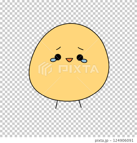 A sad looking yellow egg with a tear in its eye 124906091