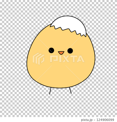 A cartoon chicken with a white egg on its head A cartoon chicken with a white egg on its head 124906099