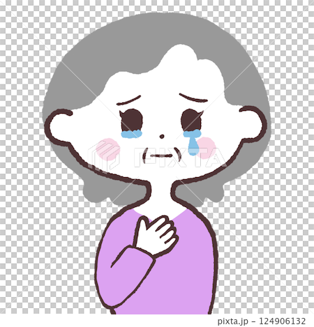Illustration of a senior woman whose heart is squeezed by sadness Illustration of a senior woman whose heart is squeezed by sadness 124906132