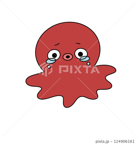 A red octopus with a sad face and tears A red octopus with a sad face and tears 124906161