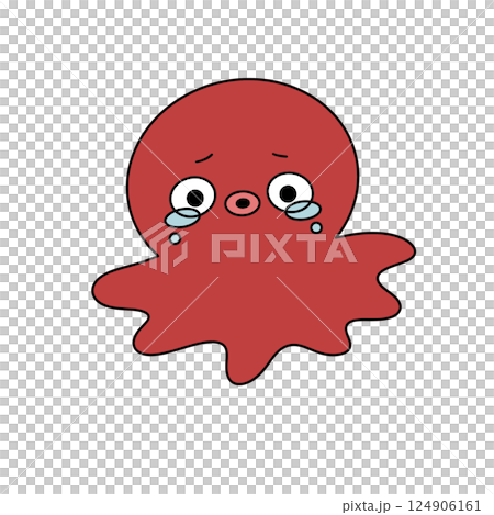 A red octopus with a sad face and tears A red octopus with a sad face and tears 124906161