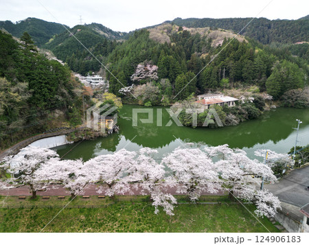春の鎌北湖を空撮 春の鎌北湖を空撮 124906183