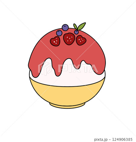 A cartoon drawing of a bowl of ice cream with strawberries A cartoon drawing of a bowl of ice cream with strawberries 124906385