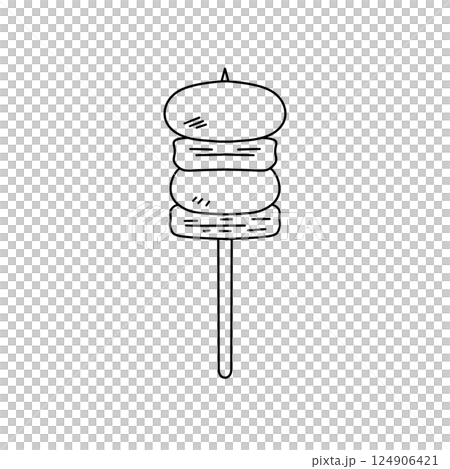 A skewer with a piece of meat on top and a piece of meat on the bottom 124906421
