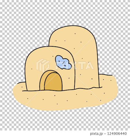 A cartoon drawing of a sand castle with a blue cloud on top A cartoon drawing of a sand castle with a blue cloud on top 124906440