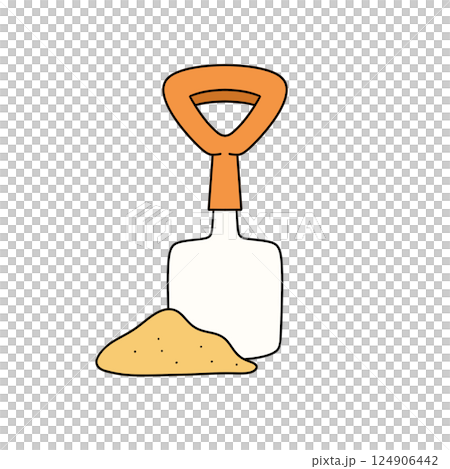 A shovel is shown with a pile of sand next to it 124906442