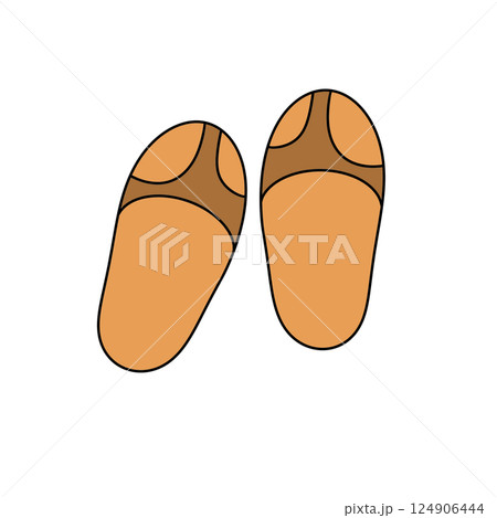 A pair of orange flip flops with a brown band 124906444