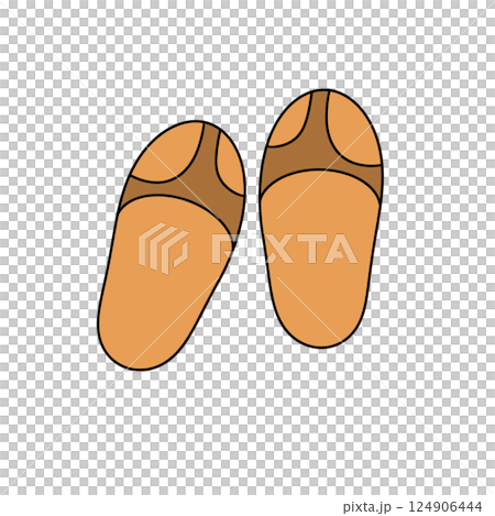 A pair of orange flip flops with a brown band 124906444