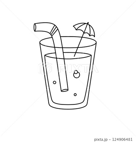 A glass of juice with a straw and umbrella on top A glass of juice with a straw and umbrella on top 124906481
