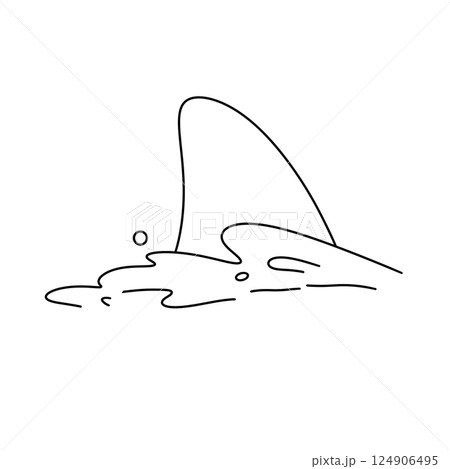 A shark's fin is drawn in black on a white background 124906495