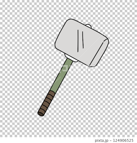 A cartoonish hammer with a green handle 124906525