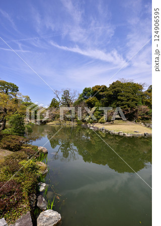 京都仙洞御所　南池と桜 124906595