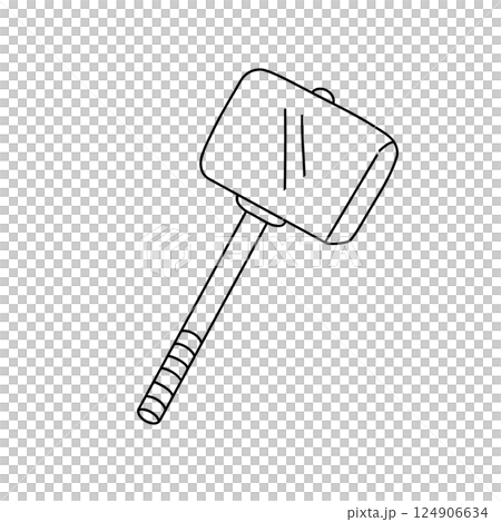 A black and white drawing of a hammer A black and white drawing of a hammer 124906634