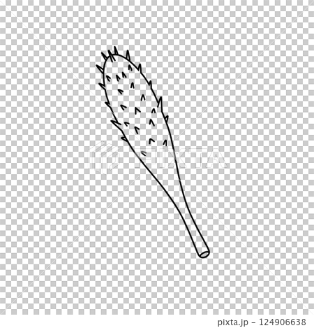 A white and black drawing of a stick with a bunch of spikes on it A white and black drawing of a stick with a bunch of spikes on it 124906638