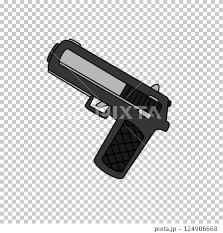 A cartoonish gun with a silver handle and black grip 124906668