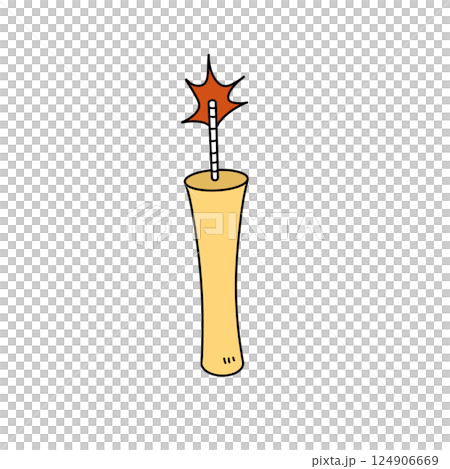 A cartoon drawing of a yellow candle with a red sparkler on top A cartoon drawing of a yellow candle with a red sparkler on top 124906669