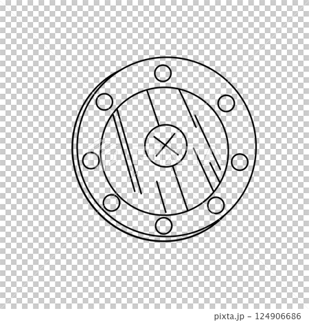 A black and white drawing of a shield with a cross on it A black and white drawing of a shield with a cross on it 124906686