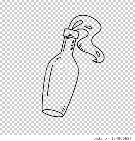 A bottle with a cap on top and a long tail coming out of it A bottle with a cap on top and a long tail coming out of it 124906687