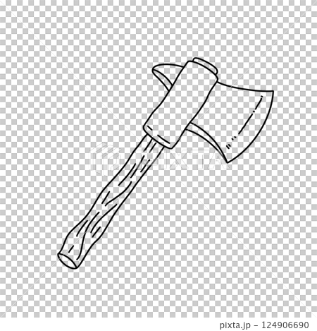 A black and white drawing of a wooden axe A black and white drawing of a wooden axe 124906690