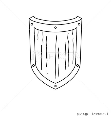 A shield made of wood with a metal plate on the front 124906691