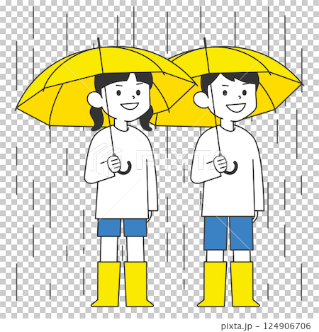 Child holding an umbrella in the rain 124906706