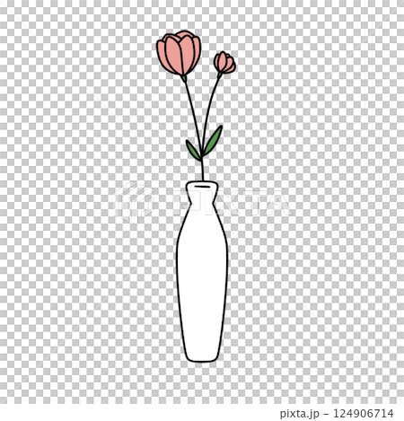 A white vase with two pink flowers in it A white vase with two pink flowers in it 124906714