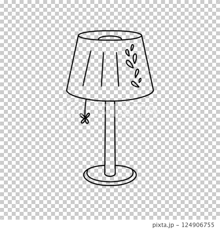 A lamp with a leafy shade is drawn in black and white A lamp with a leafy shade is drawn in black and white 124906755