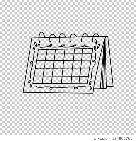 A calendar with a floral border and a black and white drawing of a calendar 124906763