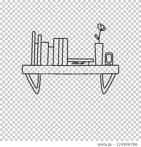 A shelf with books and a vase on it A shelf with books and a vase on it 124906766