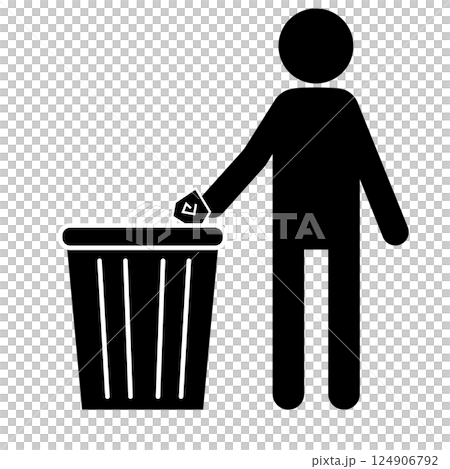 Pictogram of a person throwing trash into a trash can 124906792