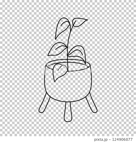 A plant is in a pot and is sitting on a stand 124906877