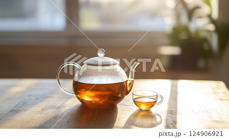 ガラスのティーポットに入ったお茶 ガラスのティーポットに入ったお茶 124906921