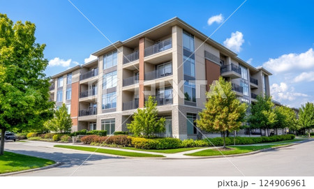 閑静な住宅街の綺麗なビル 閑静な住宅街の綺麗なビル 124906961