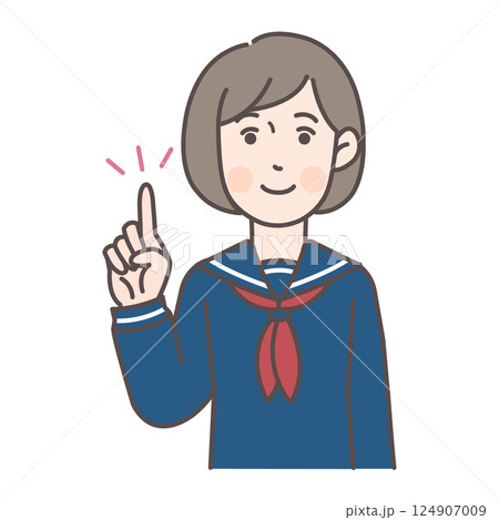 指差しする女子学生_セーラー服 124907009