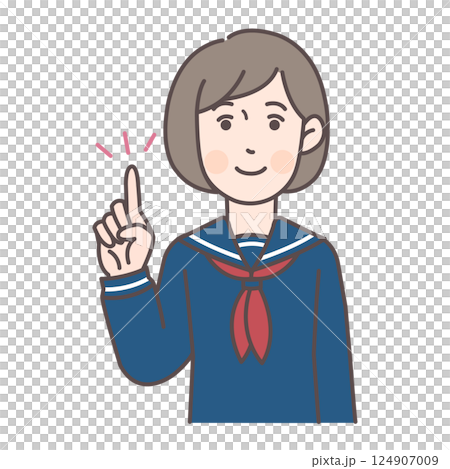 指差しする女子学生_セーラー服 124907009