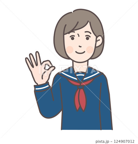 OKサインを出す女子学生_セーラー服 OKサインを出す女子学生_セーラー服 124907012