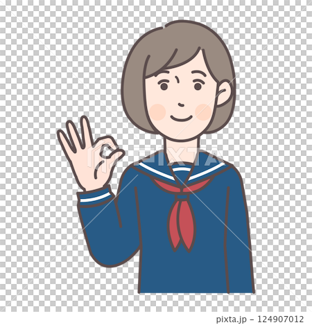 OKサインを出す女子学生_セーラー服 OKサインを出す女子学生_セーラー服 124907012
