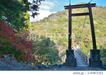 京都府福知山市の新童子橋の秋の風景 124907201