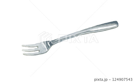 銀色のフォーク　食器・生活雑貨の手描き水彩イラスト素材 124907543